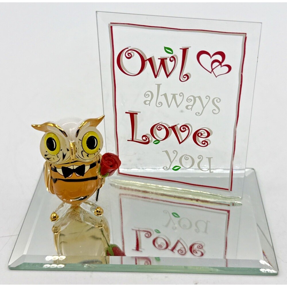 Vintage Glass Baron Owl Mirrored Base "OWL ALWAYS LOVE YOU" Blown Glass Figure